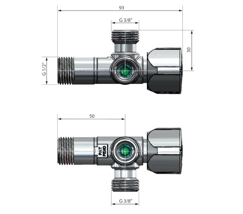 ARCO kombinovaný rohový ventil A-80 se dvěma vývody 1/2